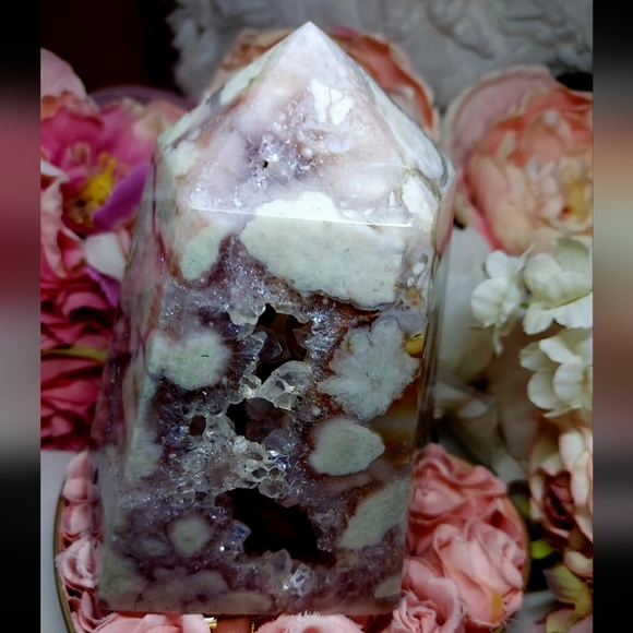 Huge High Quality Pink Amethyst Sakura Flower Agate Tower - Picture 12 of 16